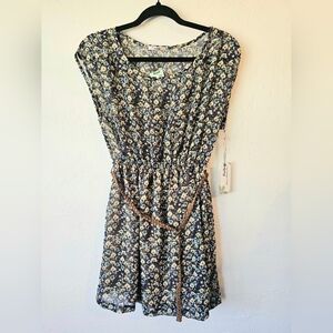 NWT PaPaya Blue Floral Print Dress with Cream And Green Accents